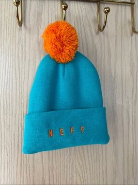 Neff Beanie in Teal with Orange Pom